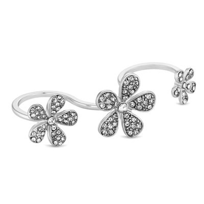 Silver crystal flower ring